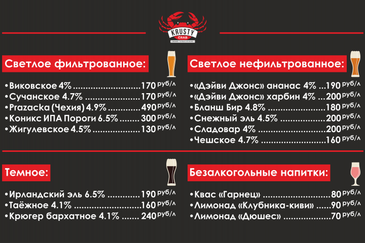 Меню и режимник для пивного магазина "Красти краб"