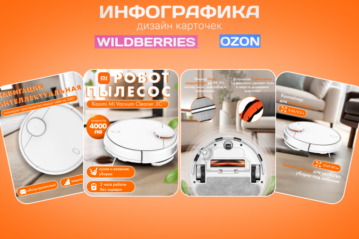 Карточка товара "Робот-пылесос" для wildberries