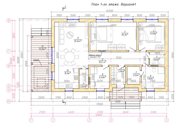 Эскиз одноэтажного загородного дома