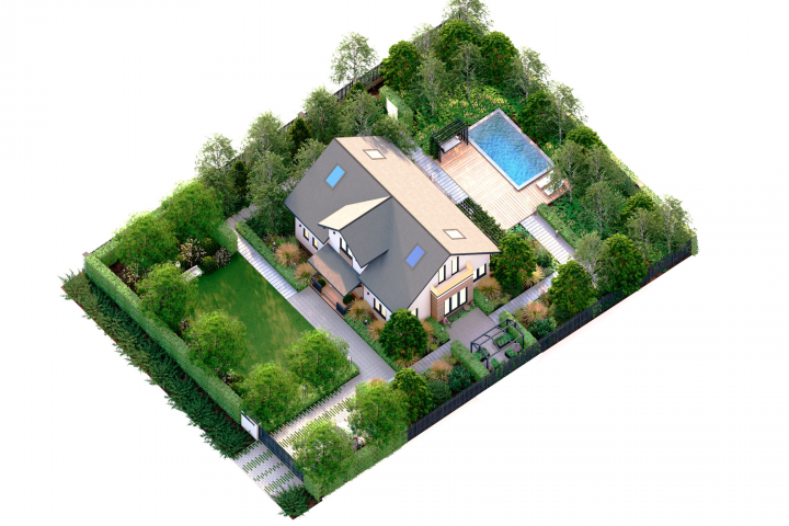 Проект сада "Хюгге", вид сверху, видео