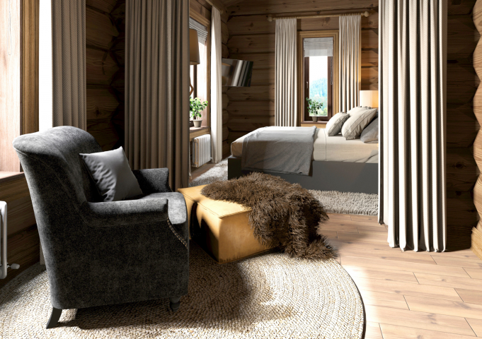 Спальня в срубовом доме