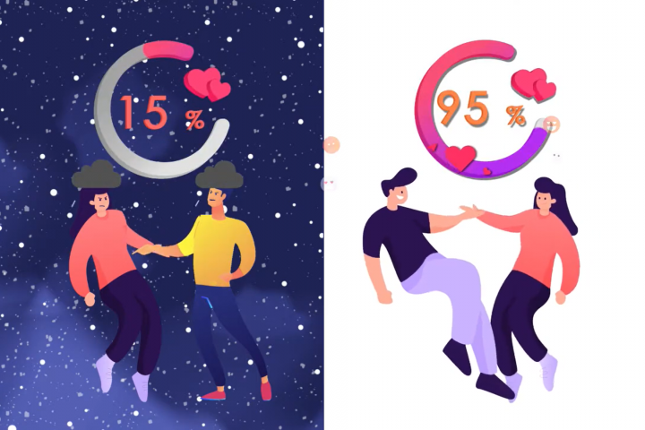 Анимационная 2D заставка "love calculator"