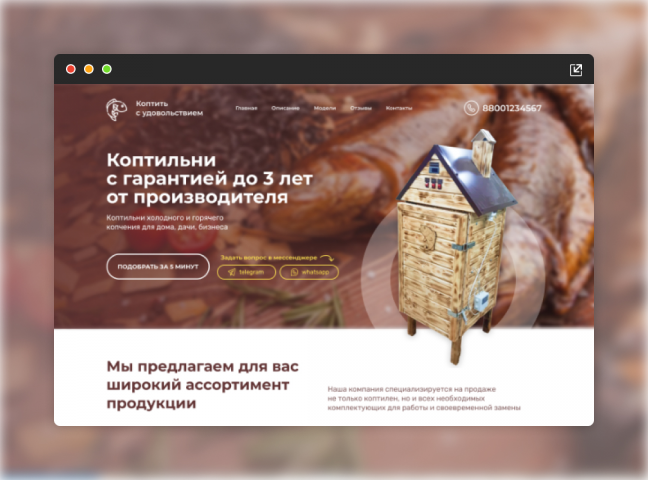 Landing Page для компании Koptilki116 (Коптильни)