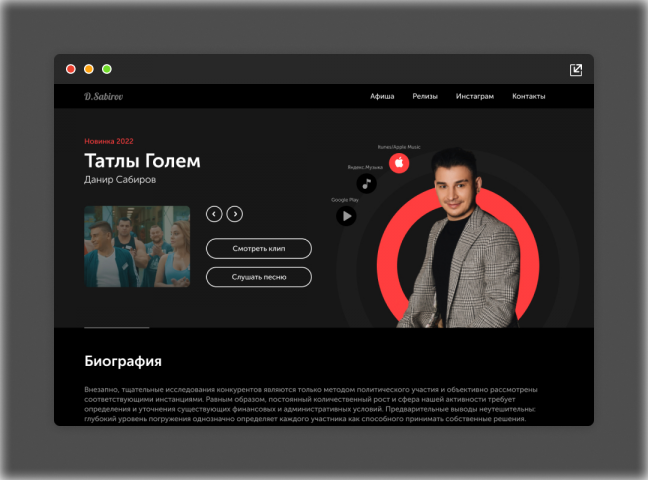 Landing Page для артиста (Данир Сабиров)