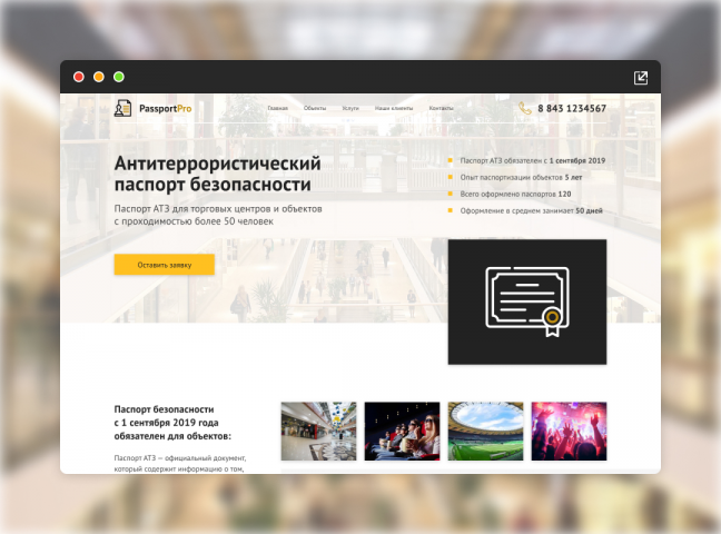 Landing Page для компании PassportPro (Оформление паспорта АТЗ)
