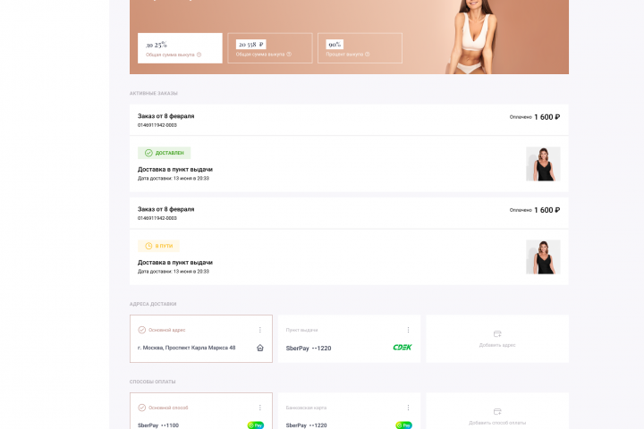 Дизайн Личного кабинета для магазина бренда Нижнего белья