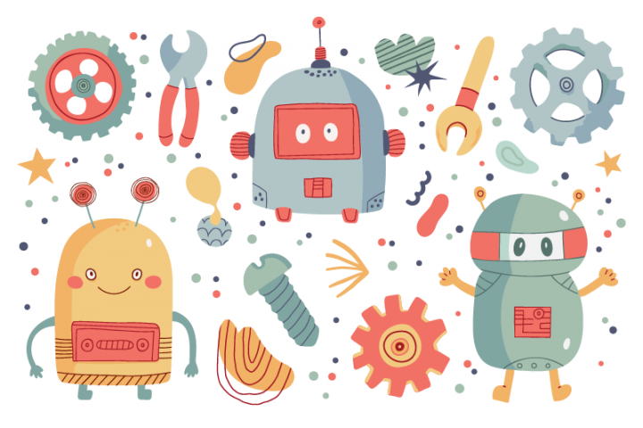 Милые роботы детская иллюстрация