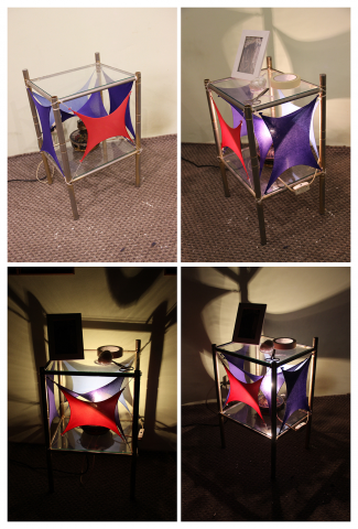 Дизайн тумбочки светильника-ночника из стекла и ткани бифлекс