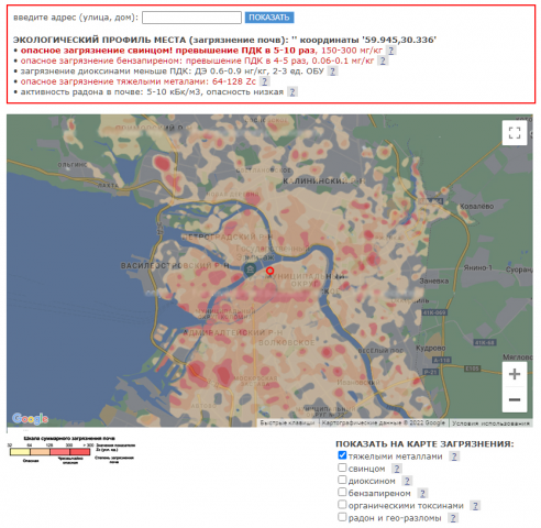 Экологическая карта Санкт-Петербурга (PHP, JavaScript)