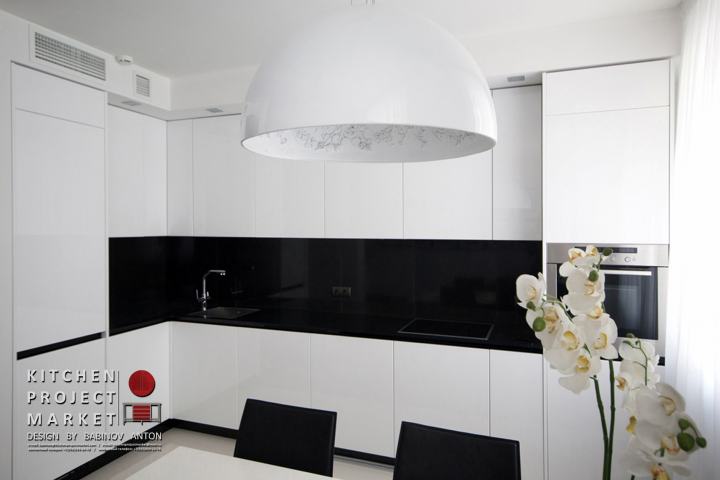 Кухня-столовая в строгих формах и «Черно-белых» тонах