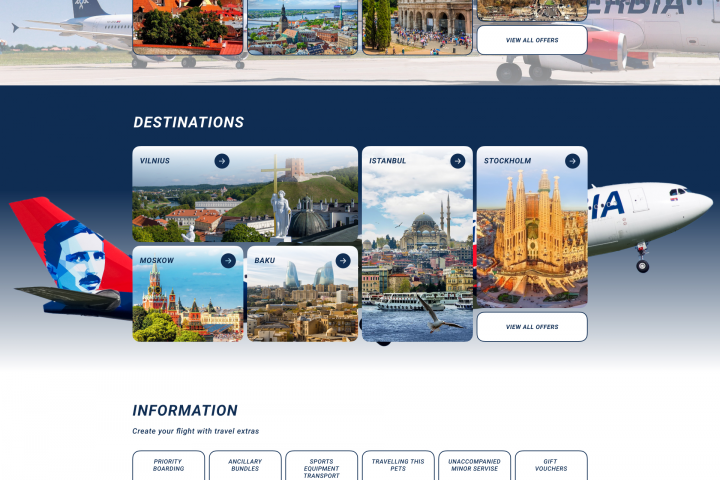 Главная страница сайта для Авиакомпании AirSerbia