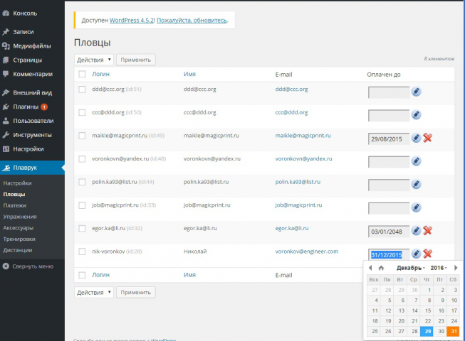 Разработка дополнительного функционала для консоли Wordpress