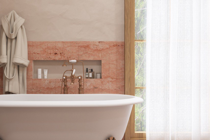 Pink Marble bathroom.
