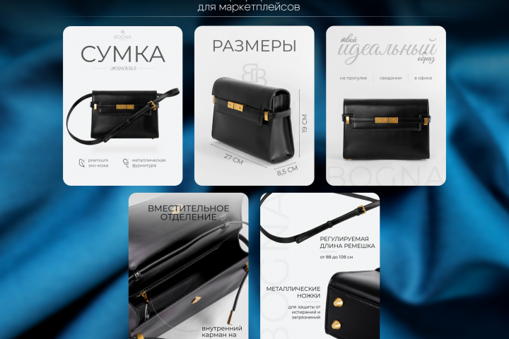 Дизайн инфографики для карточки товара "Женская сумка"