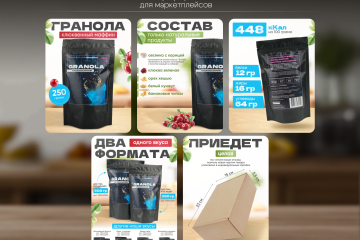 Дизайн инфографики для карточки товара "Гранола"