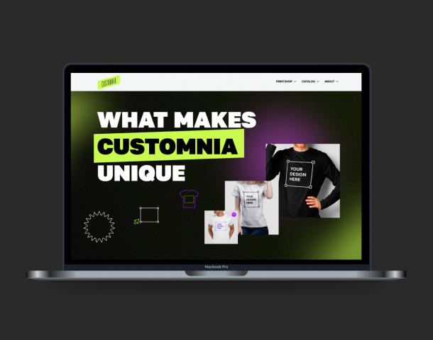 Landing Page принтов и мерча «Customnia» в NY
