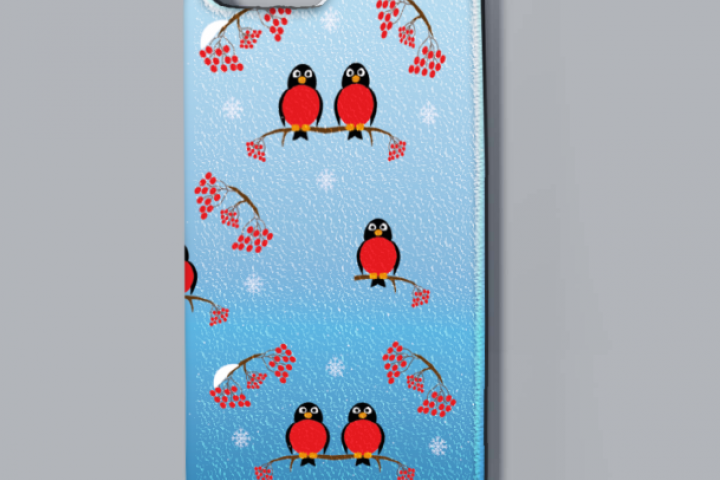 Принт на чехол телефона "Снегири"