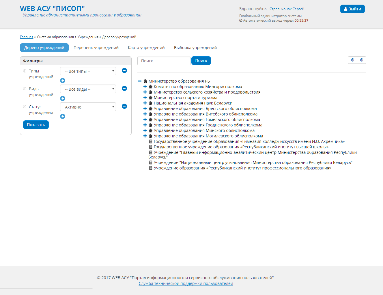 Построение дерева учреждений
