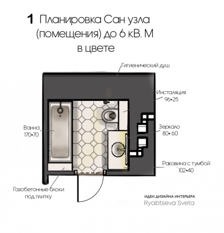 1. Планировка Сан узла (помещения) по вашим размерам, плану до 6