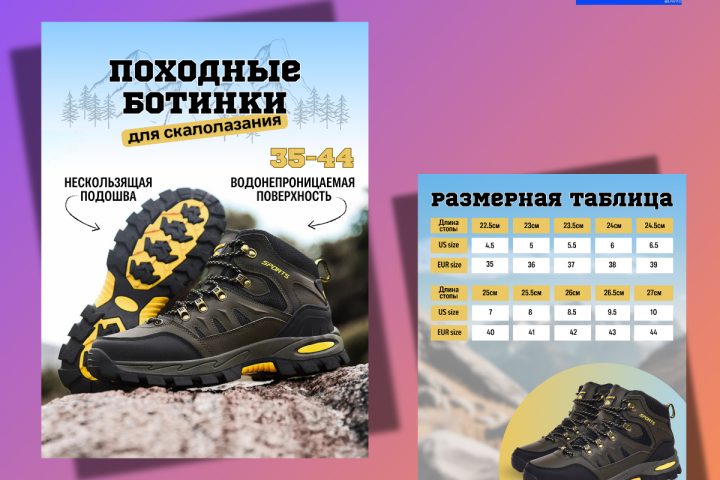 Дизайн карточки товара "Походные ботинки"