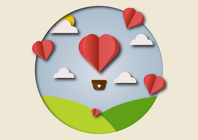 Романтичная открытка в стиле paper cut out