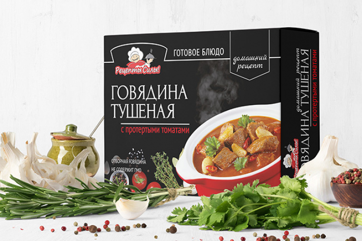дизайн упаковки для линейки готовых блюд Рецепты Силы