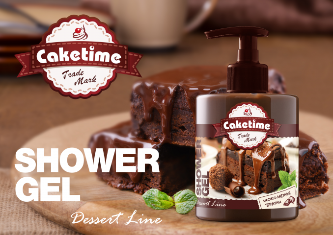 Дизайн этикетки для серии гелей для душа "Caketime"