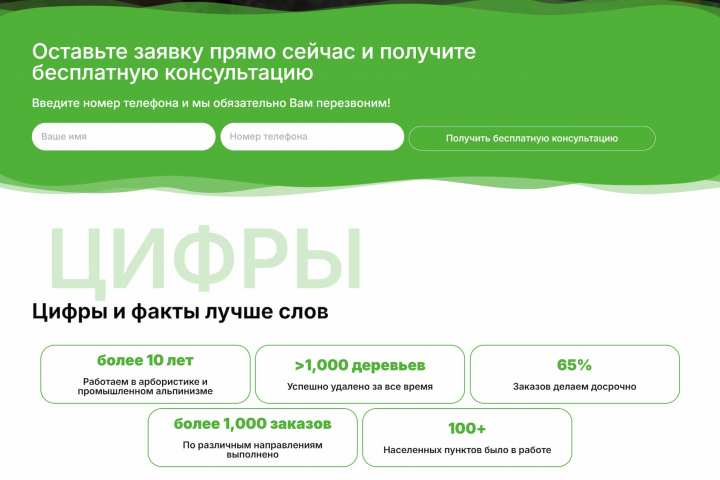 Сайт для организации по спилу деревьев, аренды спецтехники