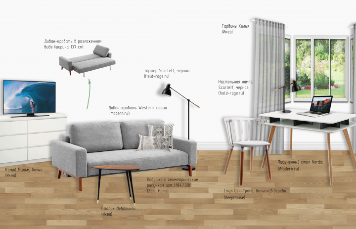Кабинет - подбор мебели в дом в аренду (коллаж)