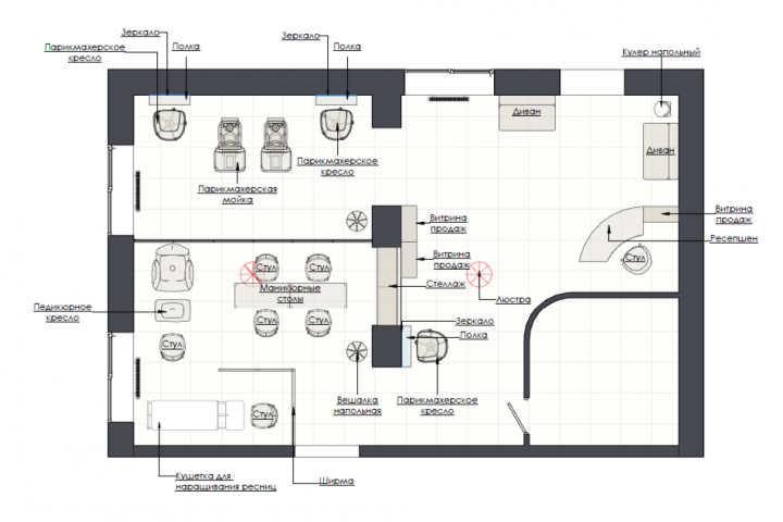 Планировочное решение для салона красоты