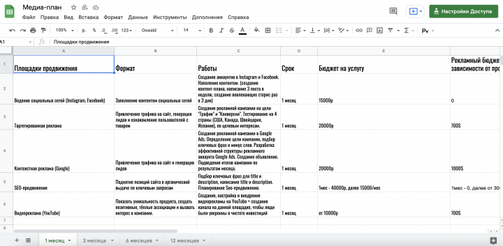 Медиаплан для павловнии (инвестиционный проект)