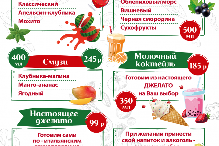 Меню для кафе