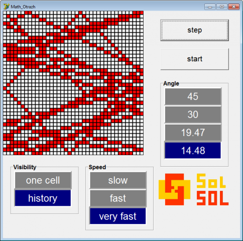 Программа эмулирует движение частицы под выбранным углом.