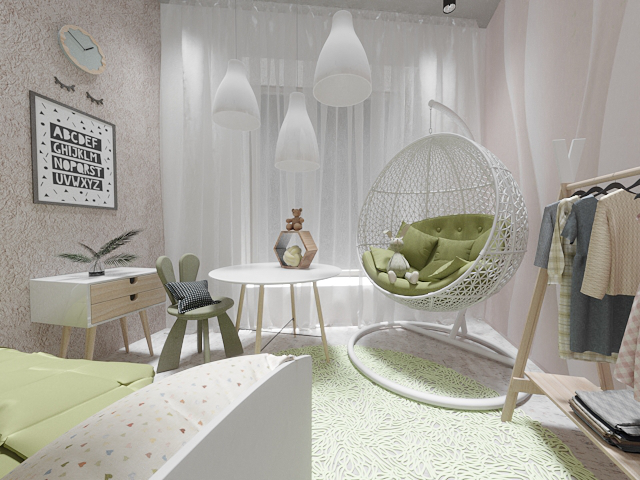 рендер детской комнаты(девочка)