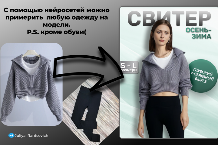 Свитер примерка на модель с помощью нейросети