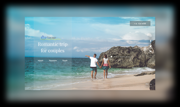 Одноэкранный сайт по туризму для пар