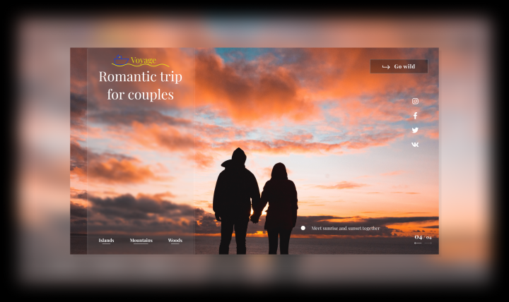 Одноэкранный сайт по туризму для пар