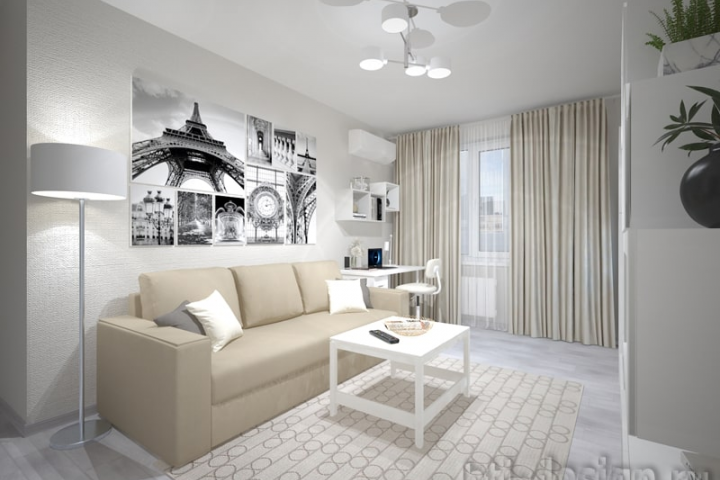 Гостиная с мебелью Икеа в бежевых тонах