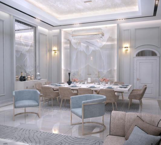 Интерьер виллы (гостиная-столовая). ОАЭ, Дубай, Palm Jumeirah