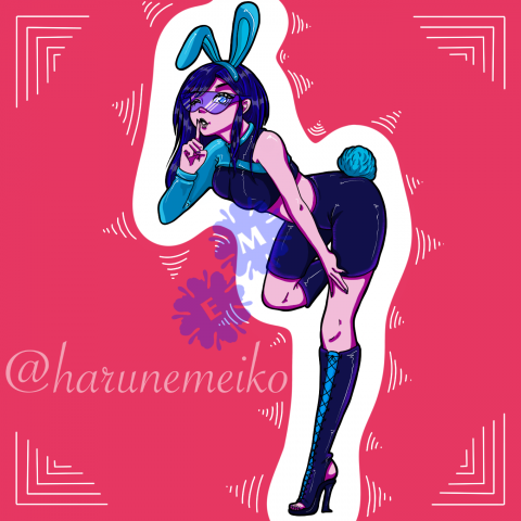 девушка кролик в стиле киберпанк