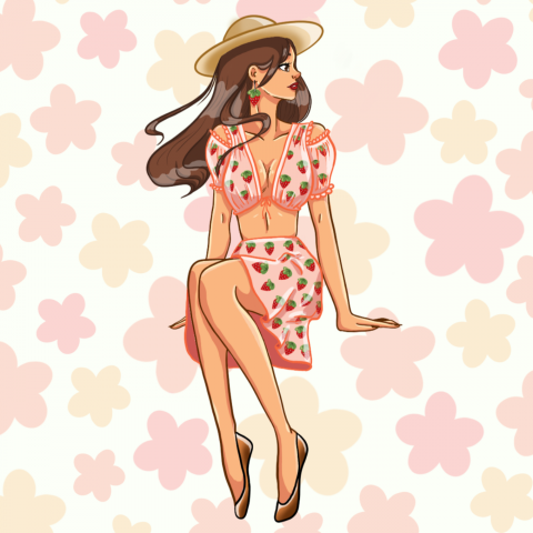 девушка в клубничном наряде