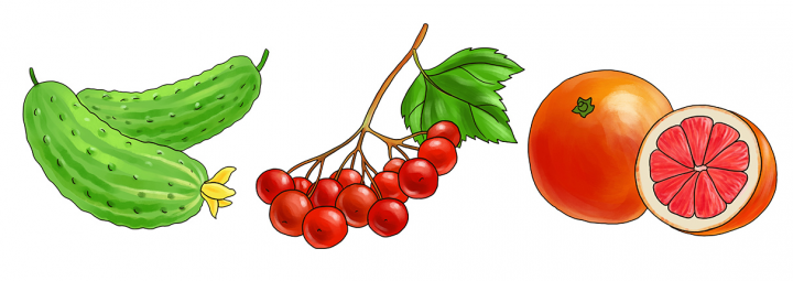 Фрукты, овощи и ягоды