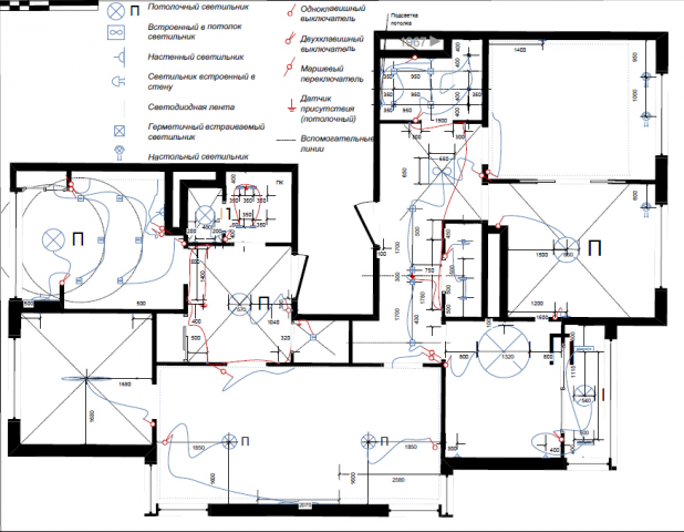 Схема привязки выключателей к потолочному освещению