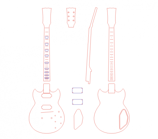 Раскрой гитары для ЧПУ лазерной резки. Yamaha SG200