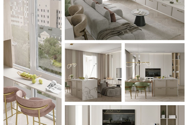 Кухня-гостиная в стиле неоклассика 32 кв.м.