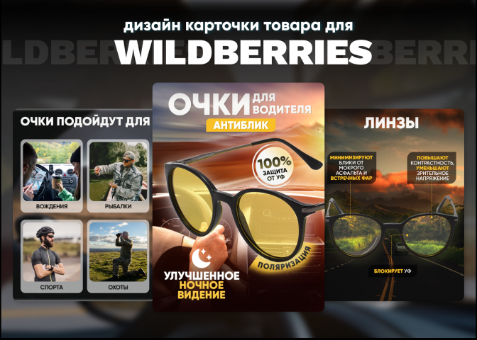 Дизайн карточки "Водительские антибликовые очки"