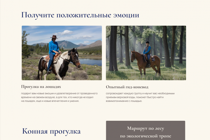 Сайт для бронирования конных прогулок
