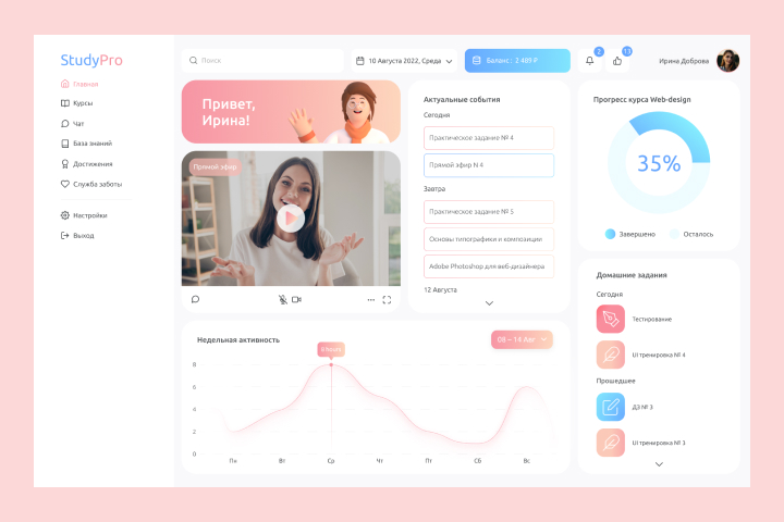 Dashboard для курсов по веб-дизайну