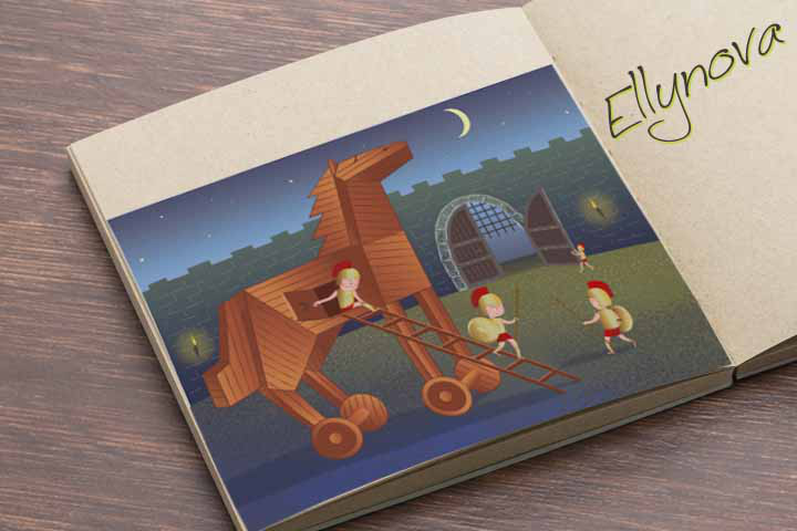 Иллюстрация к детской книге "Троя"