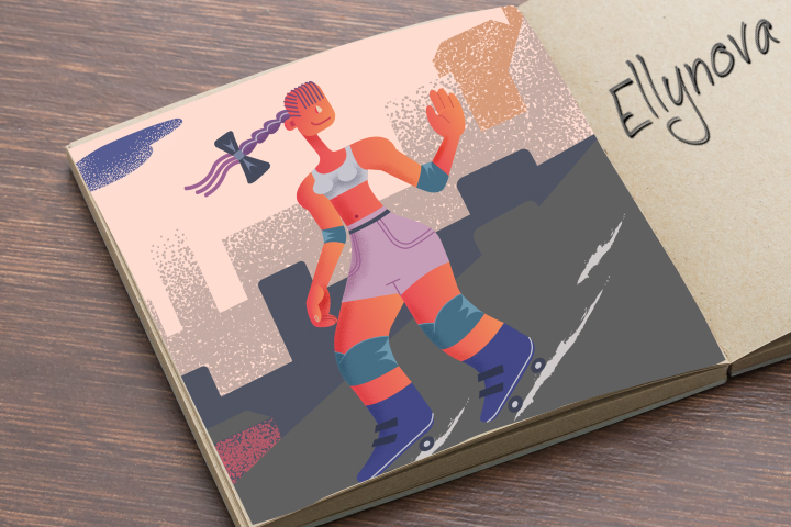 Иллюстрация девочка на роликах